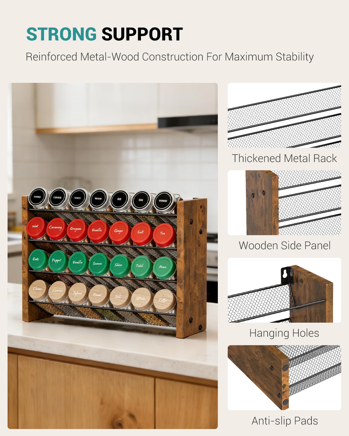 Spice Rack Organizer for Cabinet, Seasoning Organizer Wall Mount Countertop