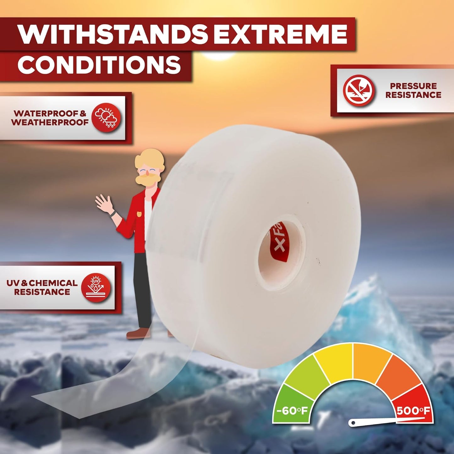 XFasten Self Fusing Silicone Tape Waterproof Clear – 1" x 36 Feet (3-Pack 108ft), Self Amalgamating Tape, Silicone Rubber for Plumbing, Sealing Pipes, Hose Repair, Outdoor Coax and Electrical Cables