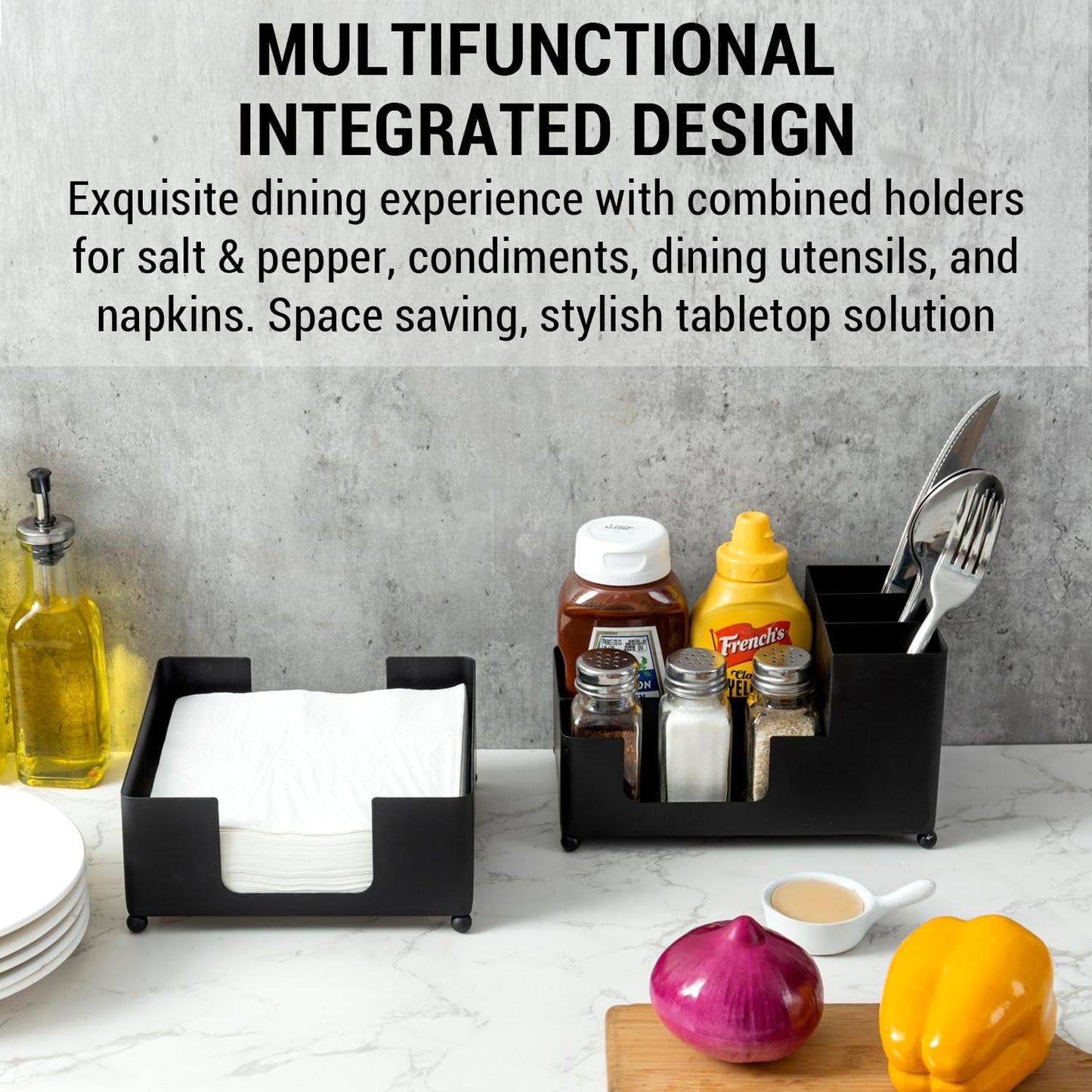 MyGift Modern Brass Tone Metal Tabletop Commercial Folded Paper Towel Holder Dispenser Tray (Matte black set)