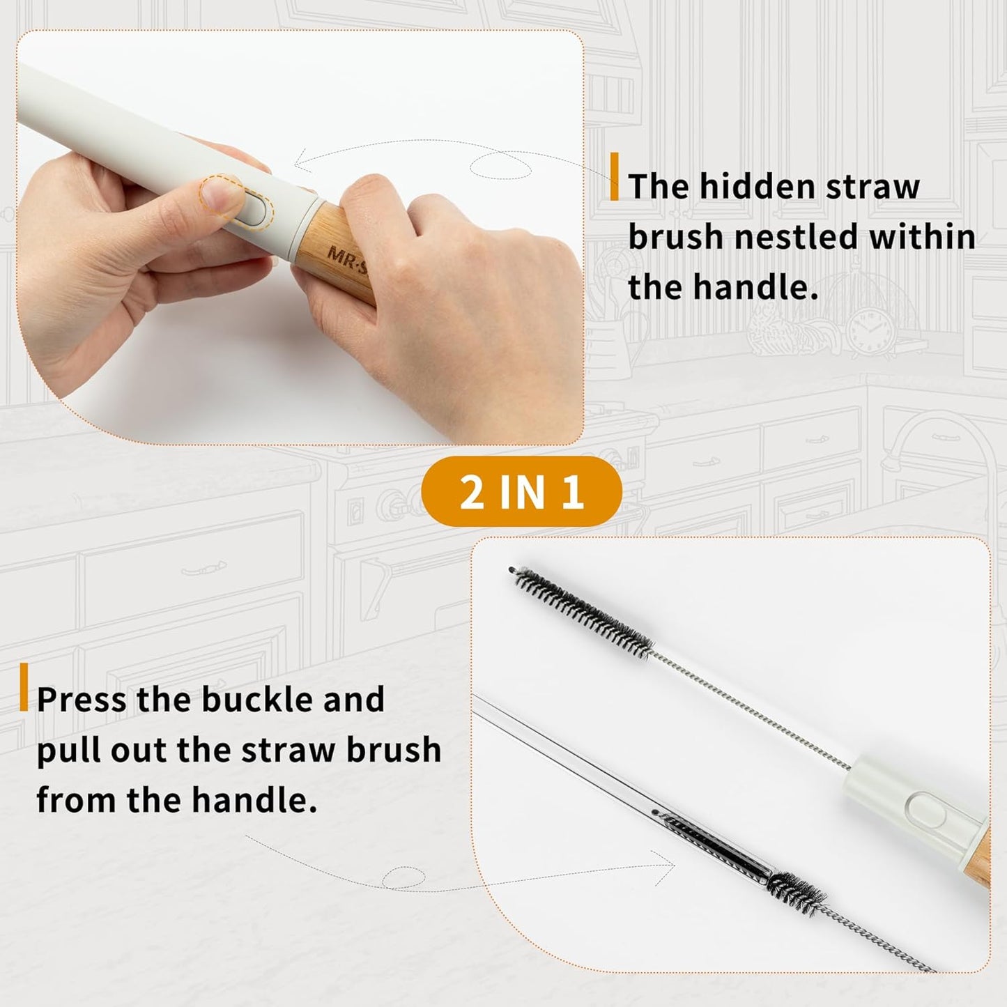 MR.SIGA Water Bottle Brush and Straw Cleaner Brush, Long Handle Bottle Cleaner Brush, 2 in 1 Bottle Cleaning Brush for Sports Bottles, Baby Bottles, Mugs, Straws