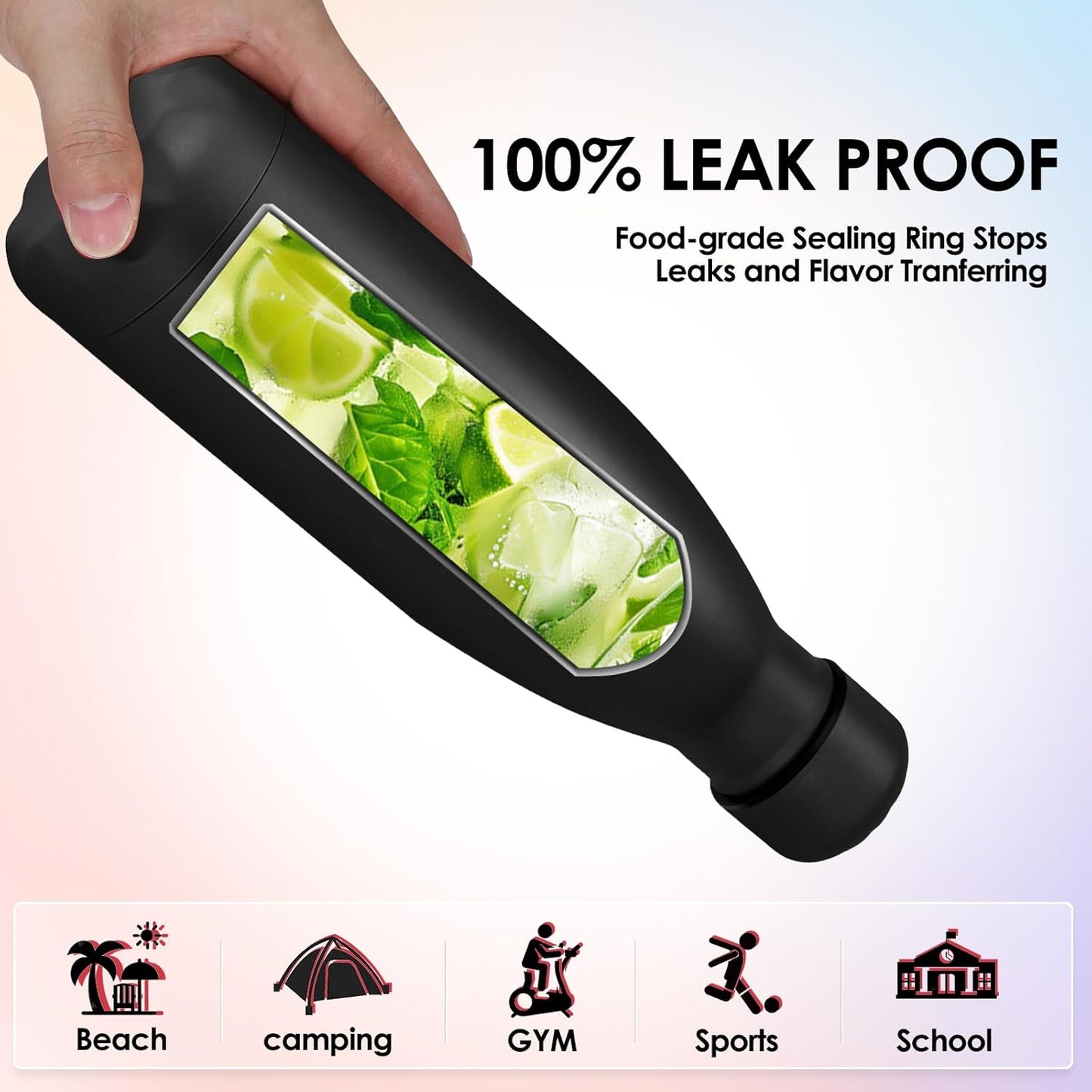 25oz Cola-Bottle Shaped Stainless Steel Leak-proof Water Bottle,Double Wall Vacuum Insulated Metal,Travel Mug For Sports Indoors & Outdoors,BPA-Free School Kids Flasks,Black(4 Pack）