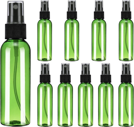 uxcell 10Pack Spray Bottles, 2 Oz/60ML Reusable Clear Empty Mist Plastic Mini Travel Bottle Set,Small Refillable Liquid Containers for Household Use, Essential Oil, Cleaning (Green Black)