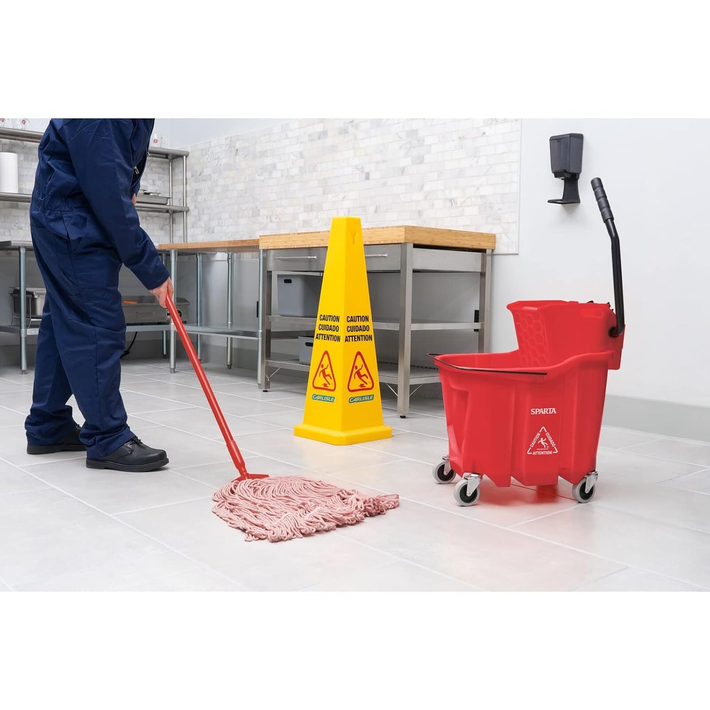 Carlisle FoodService Products Omnifit Mop Bucket with Side Press Wringer for Floor Cleaning, Kitchens, Restaurants, Office, And Janitorial Use, Polypropylene (Pp), 35 Quarts, Red