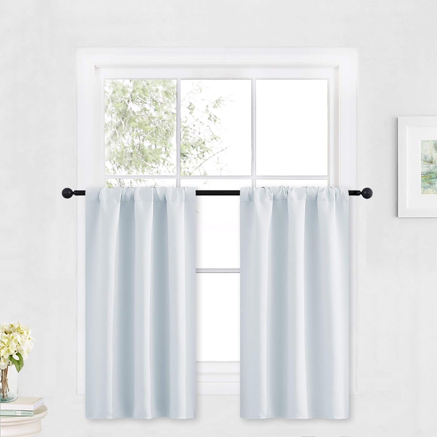 RYB HOME Half Window Curtains for Kids Nursery, Privacy Room Darkening Curtain Tiers for Window Heavyt Duty Short Drapes for Bathroom Basement Studio, Width 29 x Length 30 inches, Greyish White