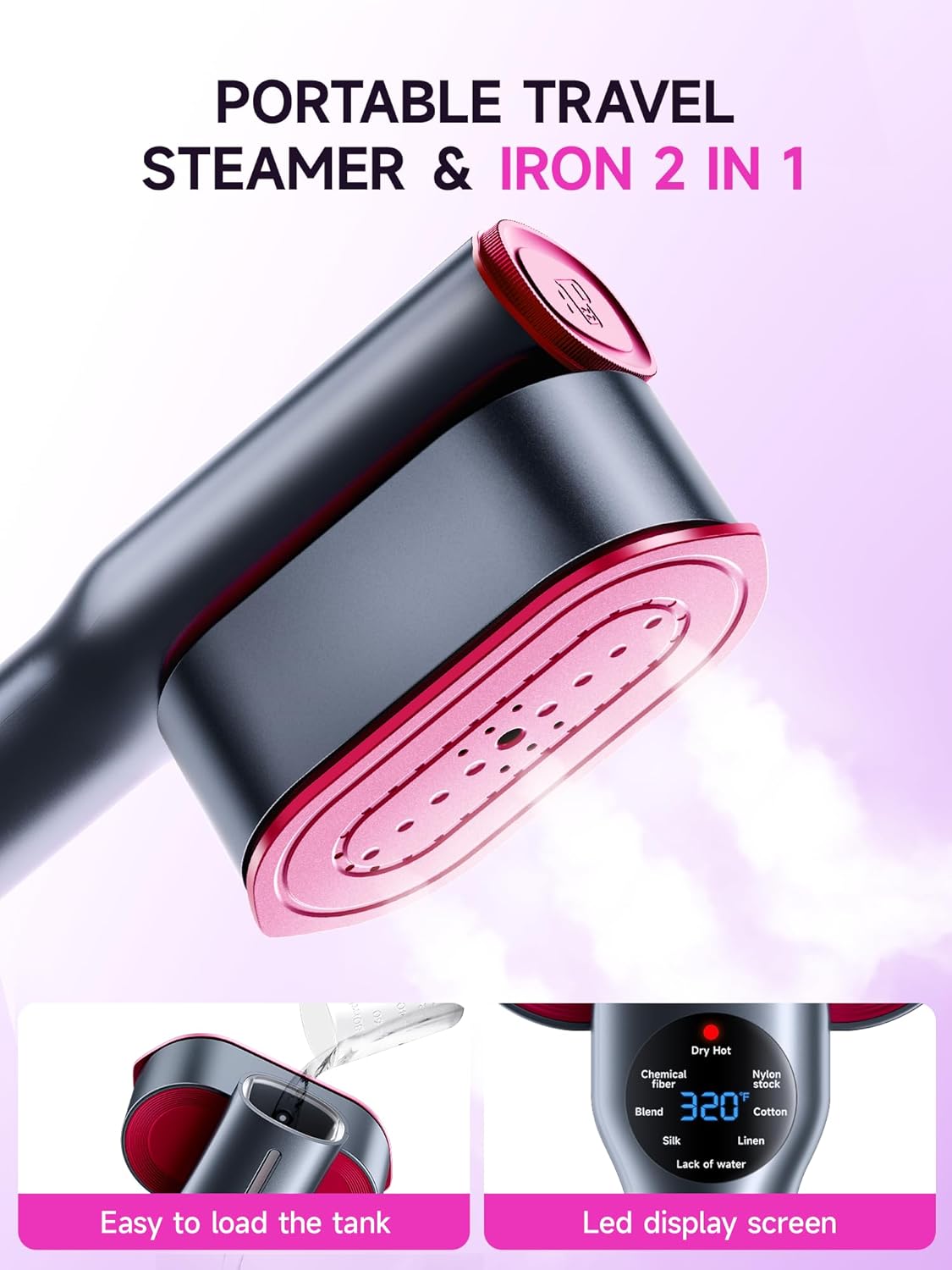 DRFLASH 2-in-1 Steamer & Iron for Clothes,15s Fast Heat-up 1200W Portable Handheld Garment Steamer,Travel Size with Large Ceramic Heat Panel,Quick Wrinkle Removal,110V-120V
