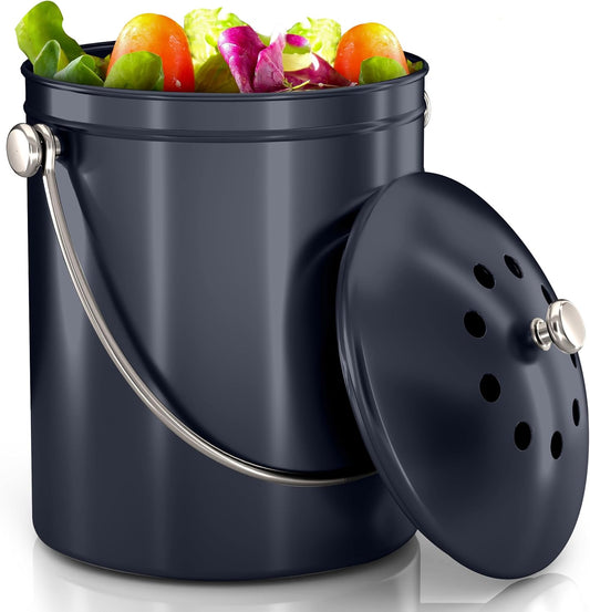Utopia Kitchen Compost Bin for Kitchen Countertop, 1.3 Gallon Compost Bucket for Kitchen with Lid, Includes 1 Spare Charcoal Filter (Dark Purple)