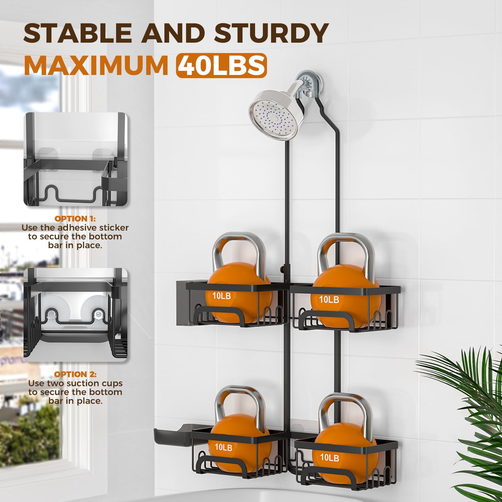 REINHARDT Split Shower Caddy Hanging for Handheld Showerheads, Black