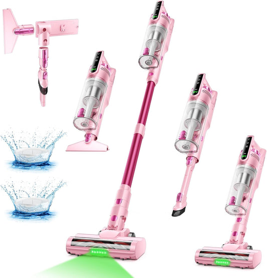 Trucozie Cordless Vacuum Cleaner with Self-Standing, 50 mins Runtime Lightweight Vacuum Cleaner with Powerful Suction, Anti-Tangle Cordless Vacuum Versatile for Hard Floor/Carpet/Pet Hair,Pink