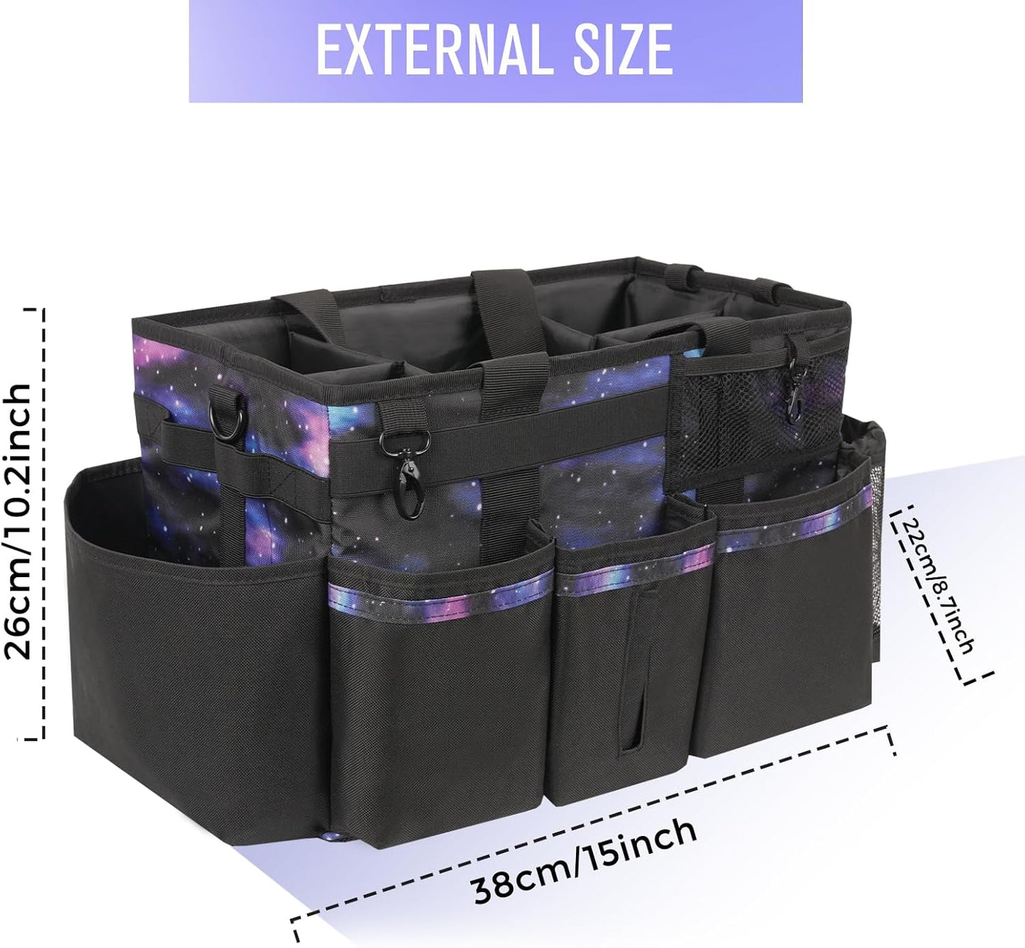 Wearable Cleaning Caddy, Cleaning Caddy Supplies Organizer with Handle & Shoulder Straps for Housekeepers, Under Sink & Car Cleaning Tool Organizers Bag with 4 Foldable Divider (StarrySky)