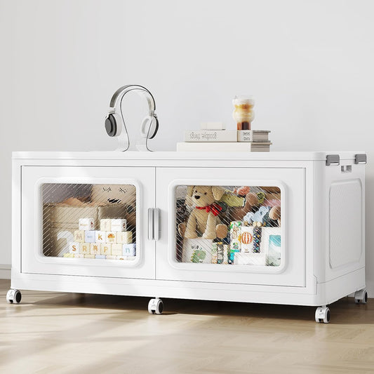 BROVIEW 300 Qt Stackable Storage Bin with Lid, 75Gal Extra Large Collapsible Storage Boxes, Folding Plastic Drawer, Heavy-Duty Store Cabinet, Closet Organizer for Home Kitchen, 1 Pack White