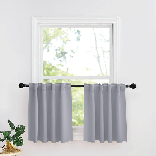 RYB HOME Kitchen Window Curtains - Blackout Privacy Half Window Curtains for Bedroom Bathroom Dining Living Room Cafe Office Short Tiers Drapes, W 34 x L 36 inches, 2 Panels, Silver Grey