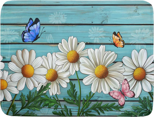 Spring Summer Daisy Flowers Dish Drying Mat for Kitchen Counter 18”x24” Rustic Daisy Absorbent Dish Drying Mat Reversible Microfiber Dish Drainer Rack Fast Drying Mat for Countertops Tableware Decor