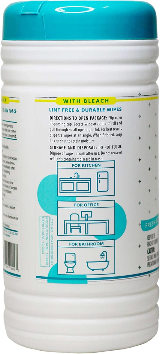 1 Pack Surface Cleaning Wipes with Bleach, All-Purpose Cleaner for Bathroom, Kitchen, Office, 75