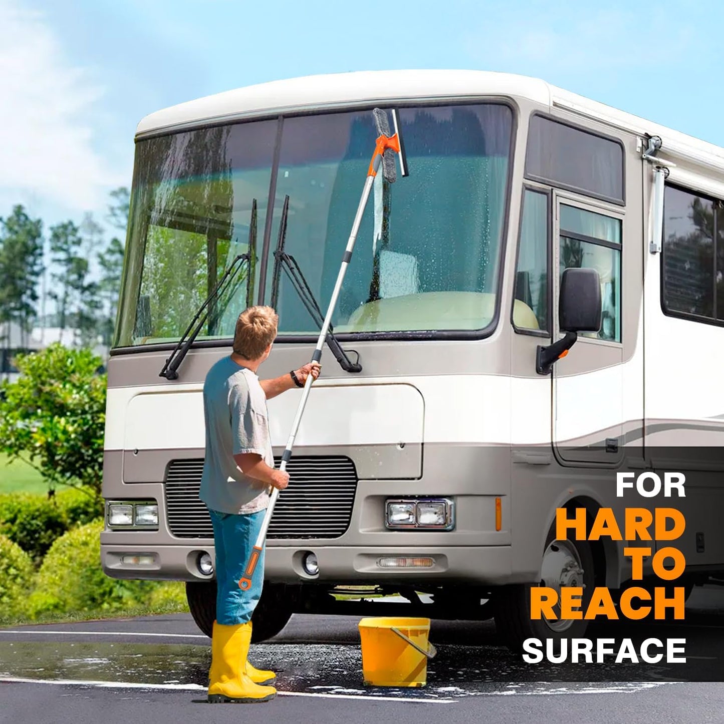 Professional Window Squeegee Cleaner, 2 in 1 Shower Squeegee with Extension Pole, 65”Telescopic Window Washing Equipment with 180°Adjustable Head, Glass Cleaning Tools for Outdoor High Window