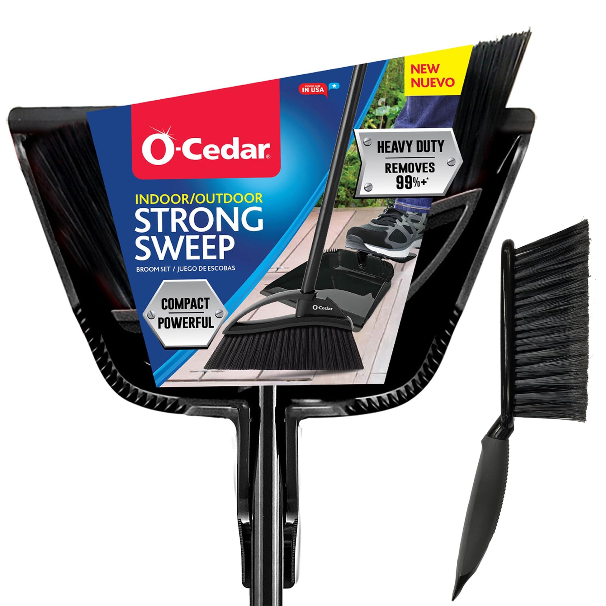 O-Cedar Strong Sweep Broom and Dustpan Set with Detail Brush | Indoor Outdoor Heavy Duty Stiff