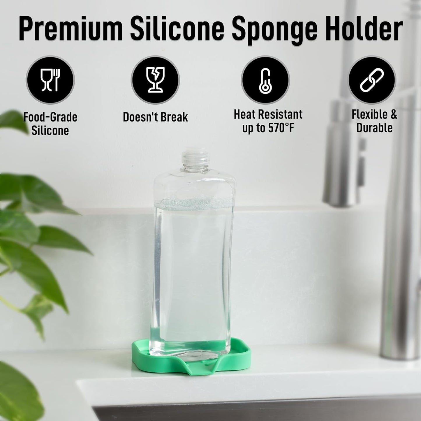 Zulay Kitchen Small Silicone Sponge Holder (4.9x3.3”) – Space-Saving Sink Organizer Tray for Sponge, Soap, Brush & More – Compact Non-Slip Dish for Kitchen & Bathroom (Carnival Glass)
