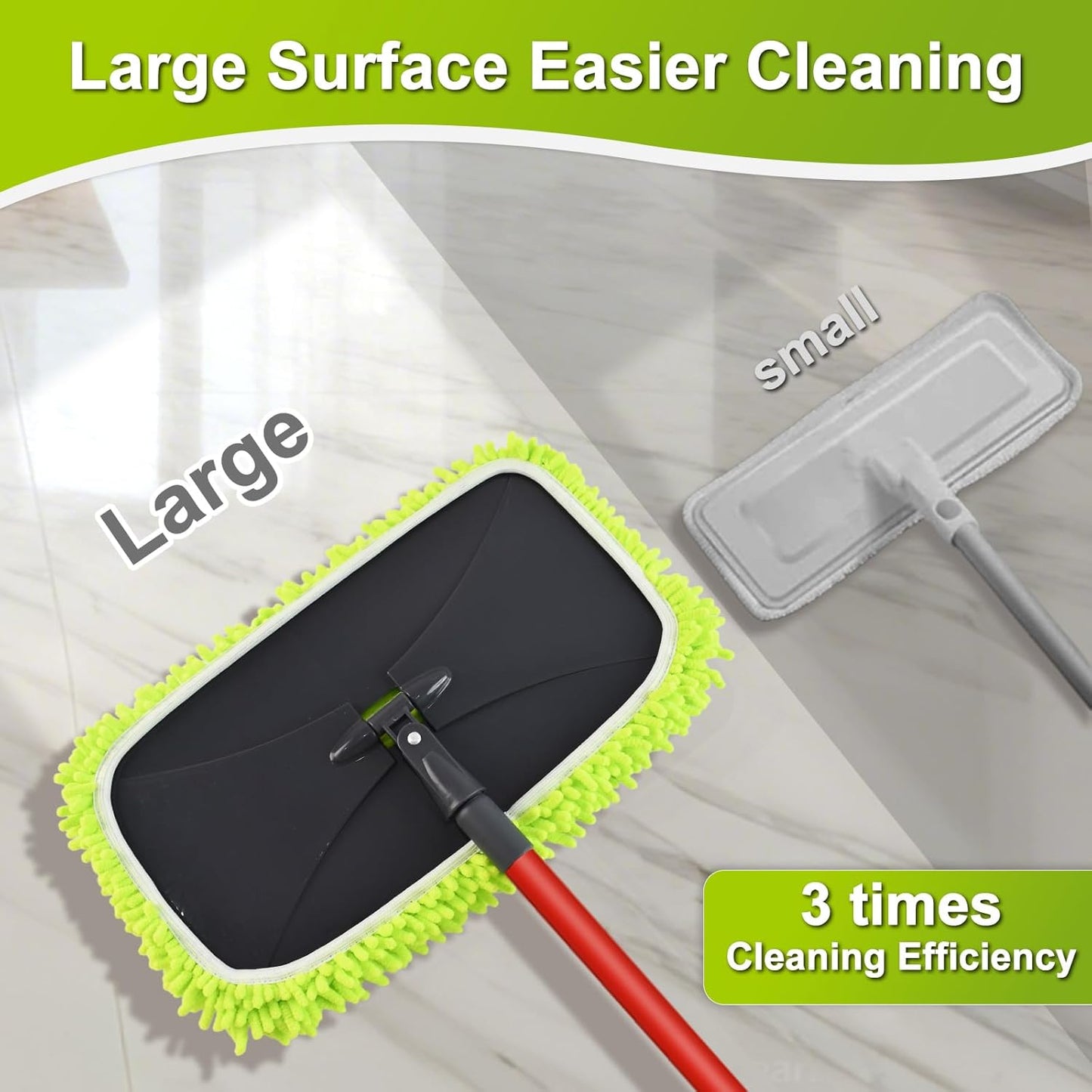 Mops for Floor Cleaning, Dust Mop for Hardwood Floors, Extra Large Floor Mop with Extendable Handle and 3 Reusable Chenille Mop Pads, Flat Dust Mops for Hardwood, Marble, Vinyl, Tile Floors Cleaning
