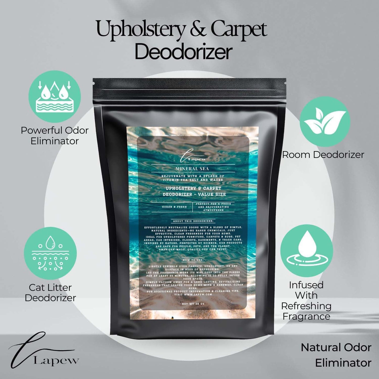 Mineral Sea Carpet Freshener Powder Refill 36 oz | Powerful Odor Eliminator for Home | Upholstery Deodorizer | Carpet Deodorizer | Pet Urine | Cat Litter Box | Vitamin Sea Fragrance