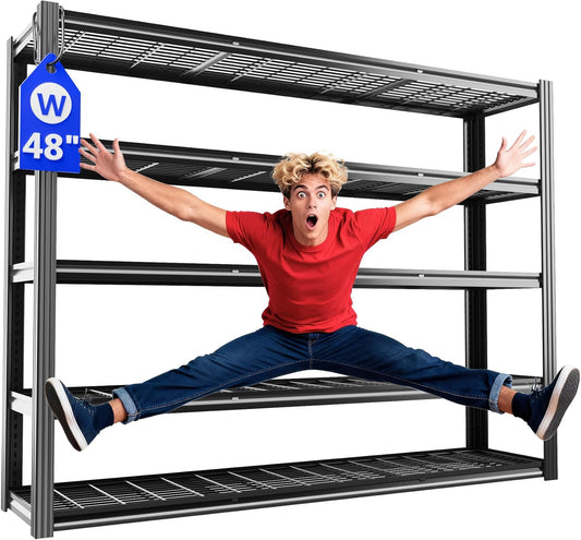 48" W Metal Garage Shelving 5 Tier Storage Shelves Heavy Duty 3030LBS Adjustable Shelf Unit Garage