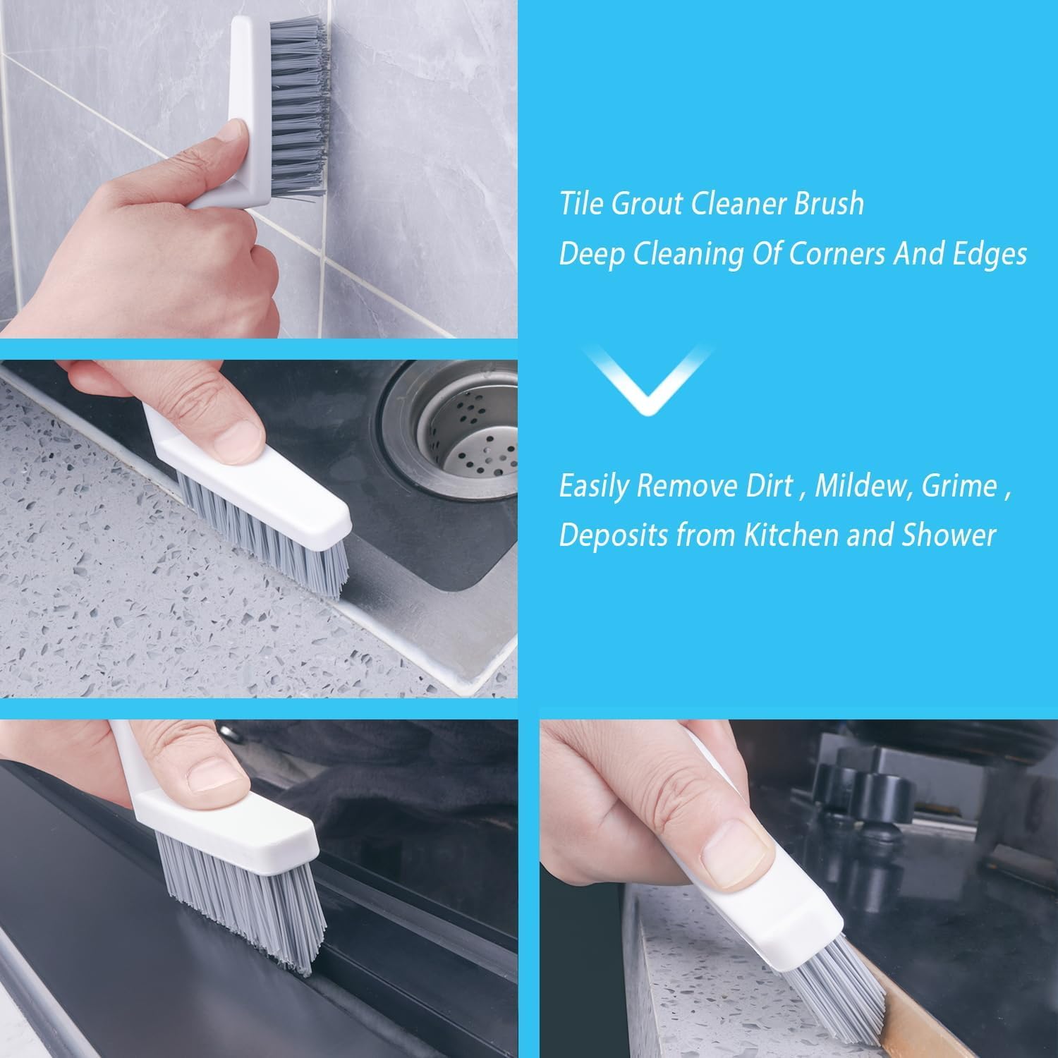 Lumkew Grout Brush Cleaning, 4 Pcs Grout Cleaner Scrubber for Tile Floors