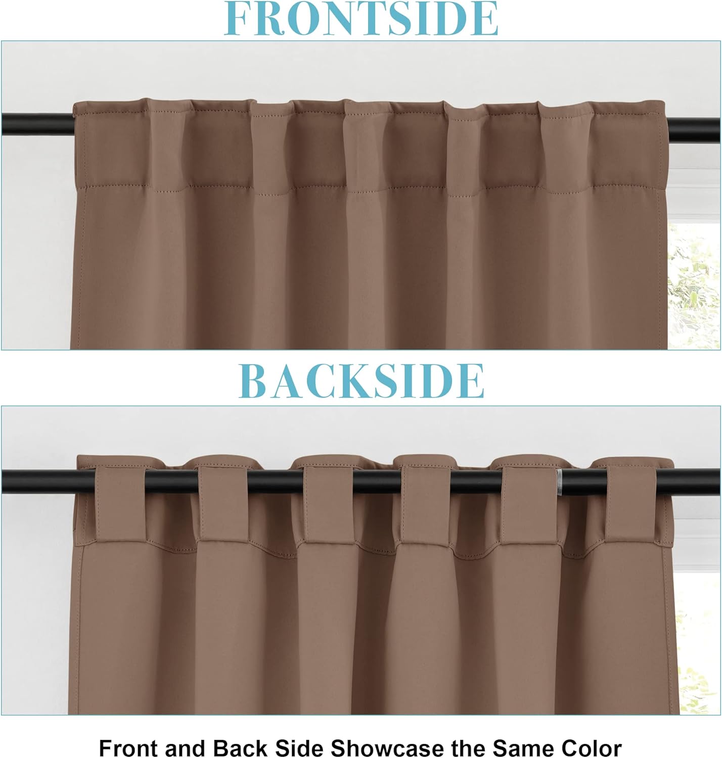 RYB HOME Decorative Curtain Drapes for Coffee, Blackout Window Panels Thermal Insulated Shades Block Summer Heat & Winter Cold for Energy Saving, 42-inch Wide x 72-inch Long, Mocha, 2 Panels