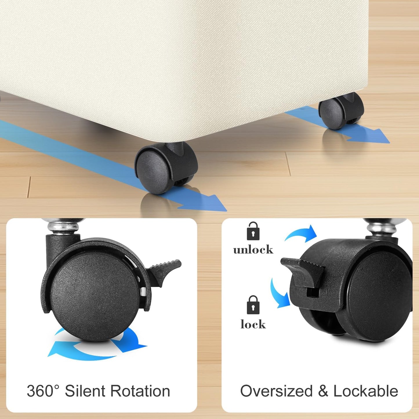 Laundry Hamper with Wheels,20 Gal (75L) Laundry Basket with lid Rolling Clothes Hamper Foldable Dirty Clothes Basket on wheels with Bamboo Frame and Bag for Bedroom, Dorm, Laundry Room-Off White