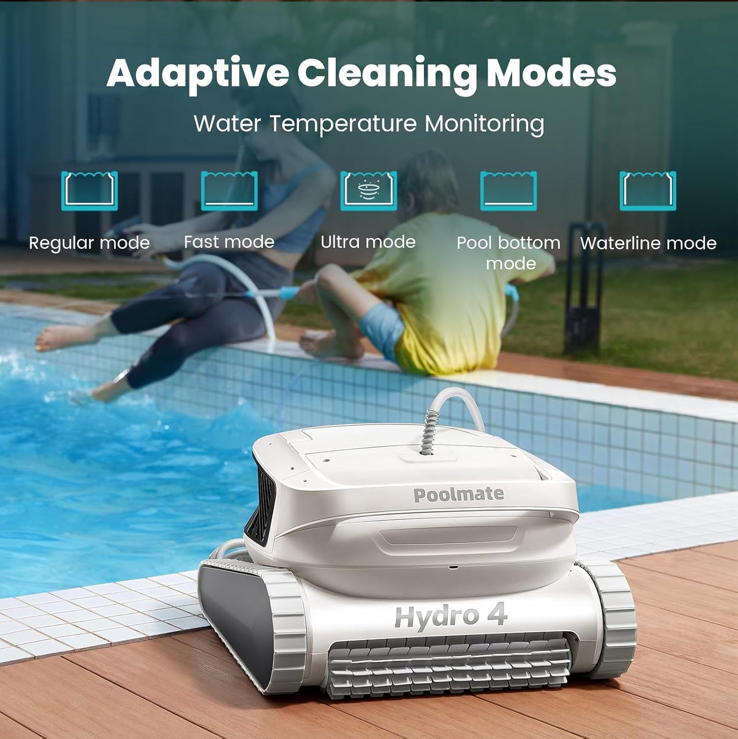 Poolmate Hydro 4 Cordless Robotic Pool Cleaner, Pool Cleaners for Inground Pools with APP Control, 4.1L Filter Basket, 210 Mins Runtime Pool Robot Vacuum Ideal for Aboveground Pools Up to 1614 sq.ft