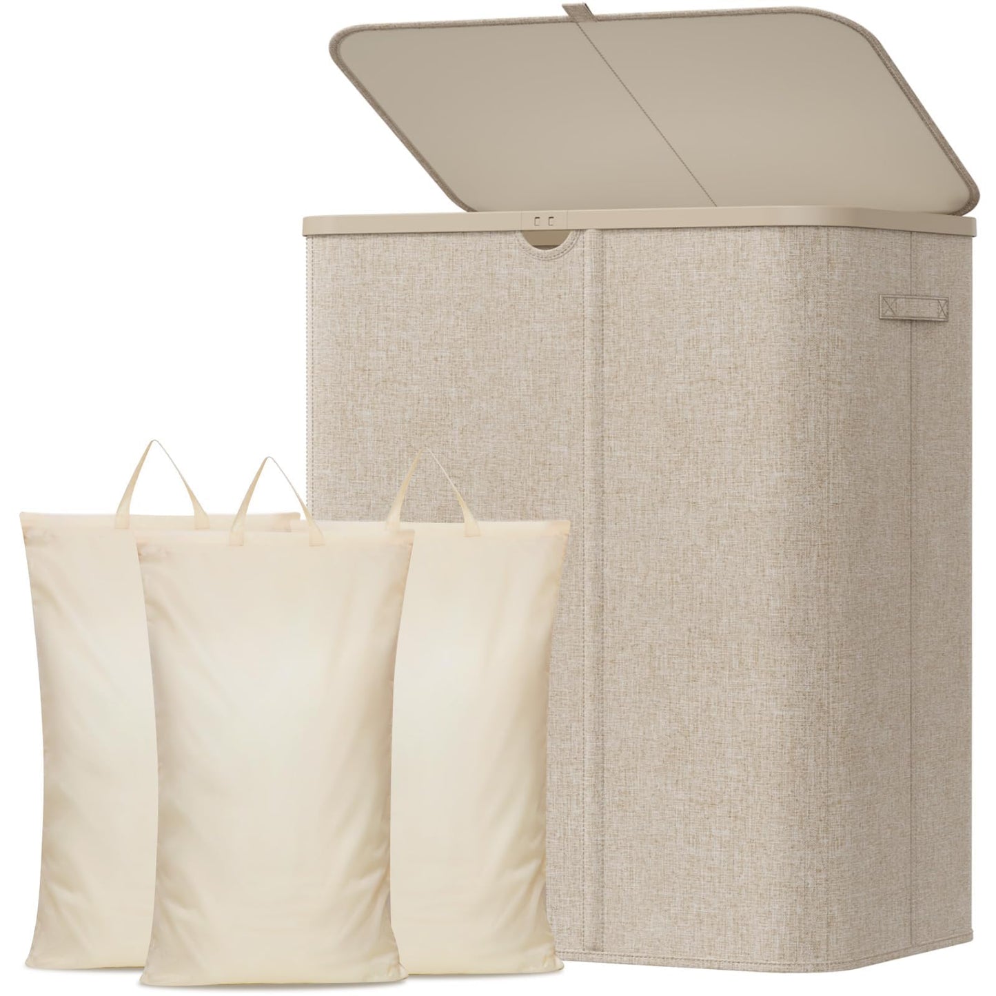 Lifewit 185L 3 Section Laundry Hamper with Lid, Laundry Basket, Beige