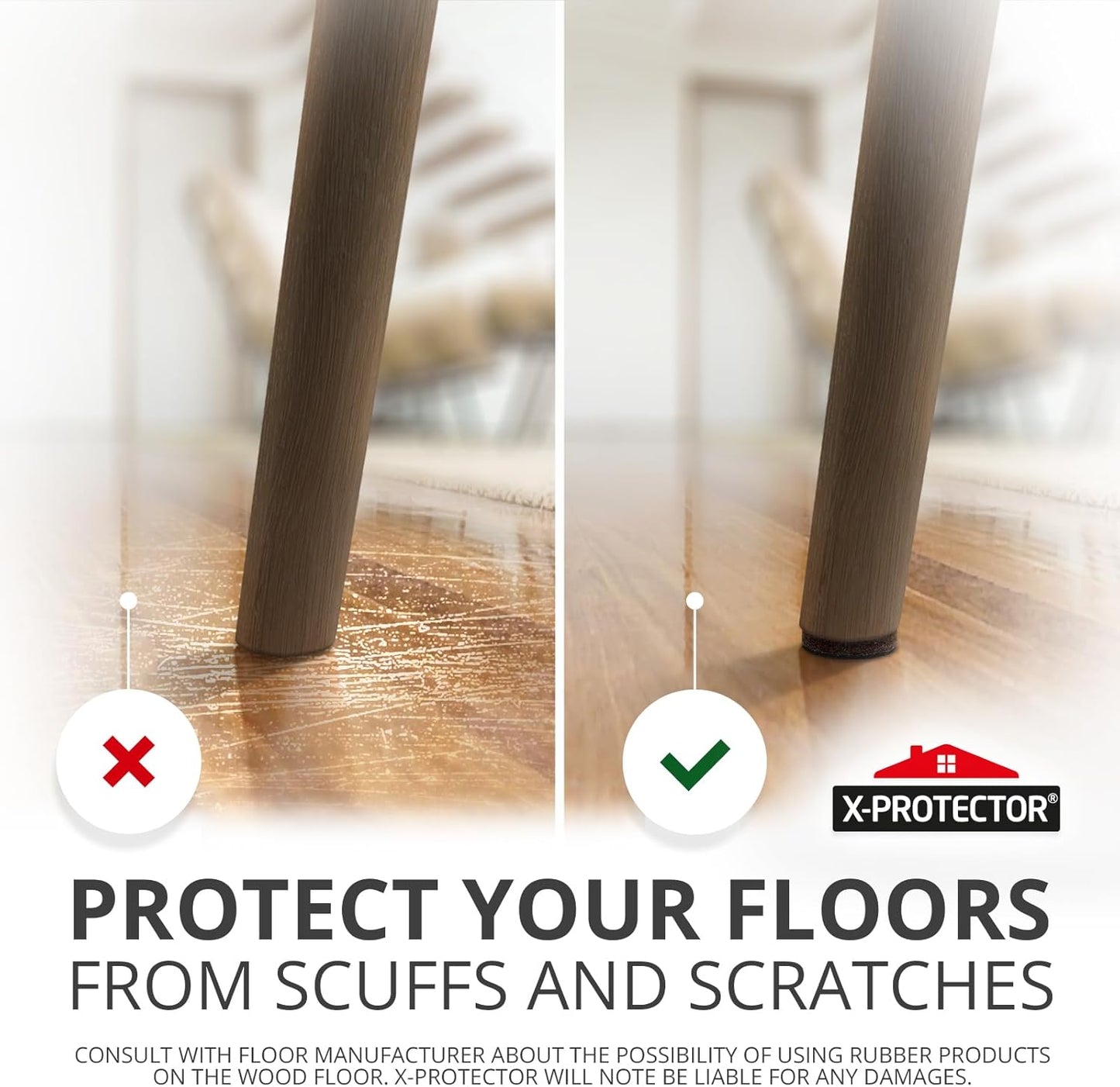 Non Slip Furniture Pads X-Protector - 8 PCS 1 1/2” - Premium Furniture Grippers - Self-Adhesive Rubber Feet for Furniture - Keep Furniture in Place!