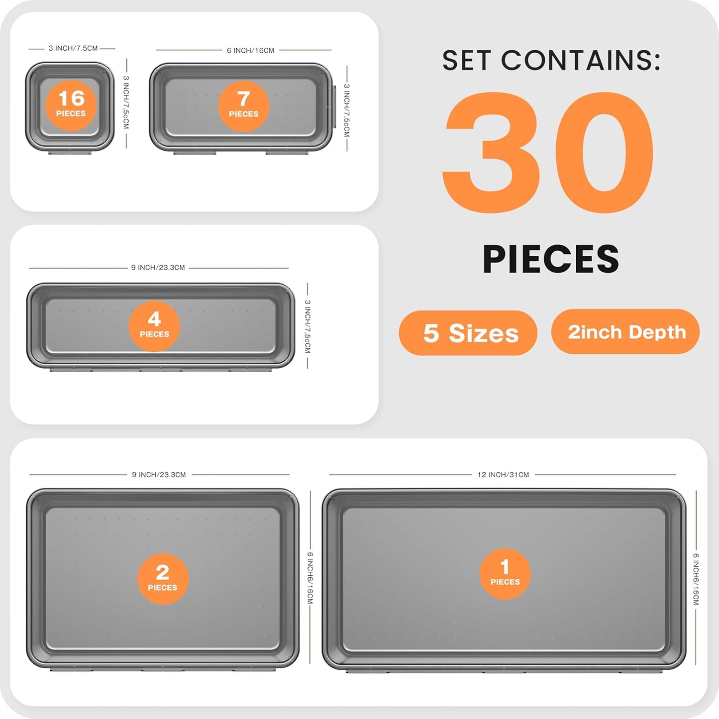 【Military Grade】 Drawer Organizer, 【𝟱𝗦𝗶𝘇𝗲】 Clear Makeup organizer, 【Holds 177 Items】 Bathroom Organizers and Storage, Plastic Desk Organizer Divider, Organizer Bins for Office Vanity A-LUGEI