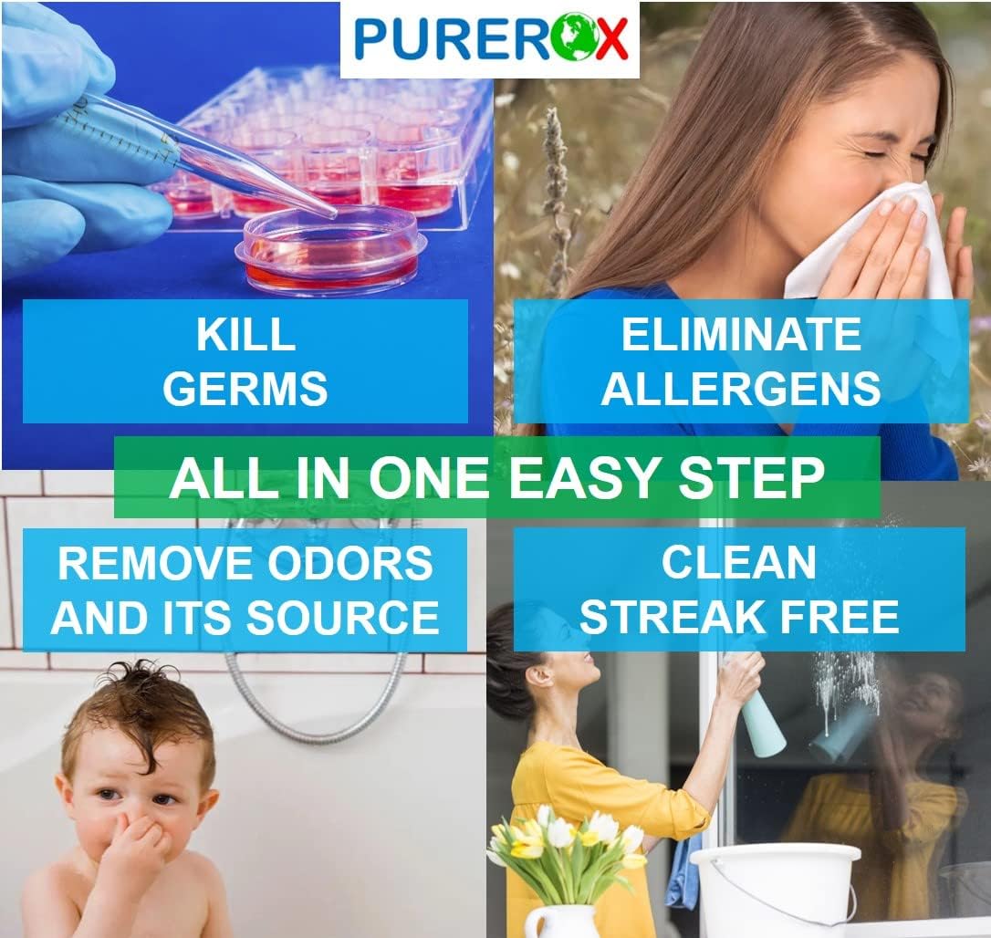 disinfectant (1 gallon) Eliminate 99.9999% viruses, Norovirus, HIV, MRSA and fungi. PUREROX Hypochlorous technology. Hospital Grade. Use Anywhere. No residue.No Rinse. Suitable All Surfaces