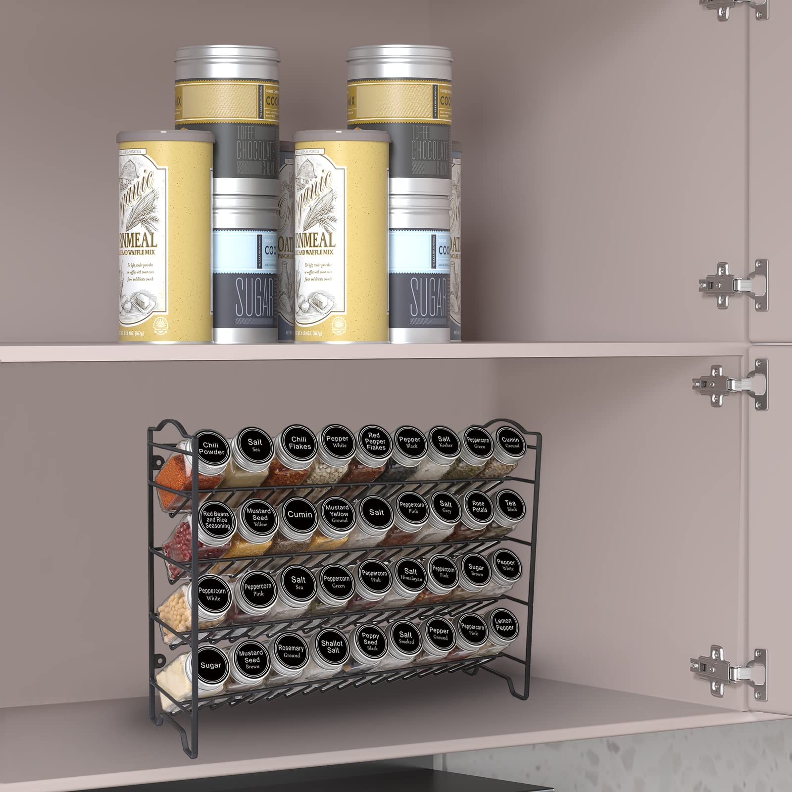 SWOMMOLY Spice Rack Organizer with 36 Spice Jars 4 oz, 396 Spice Labels