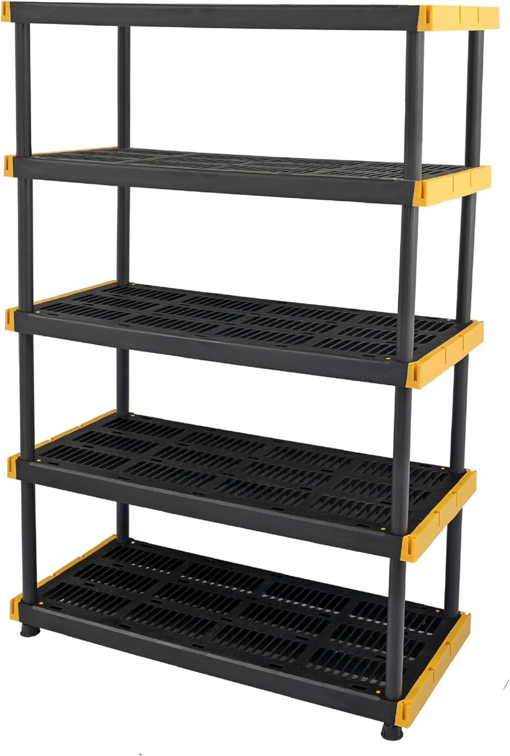CX Black & Yellow®, 5-Tier Heavy Duty Plastic Storage Shelving Unit, 200lbs/shelf (72”H x 48”W x 20”D), for Indoor/Outdoor Organization, Modular Rack