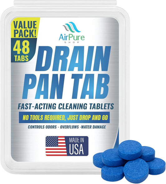 Air Pure Drain Pan Tabs - 48 Flow Treatment Tablets for HVAC & AC Condensate Pan Treatment |