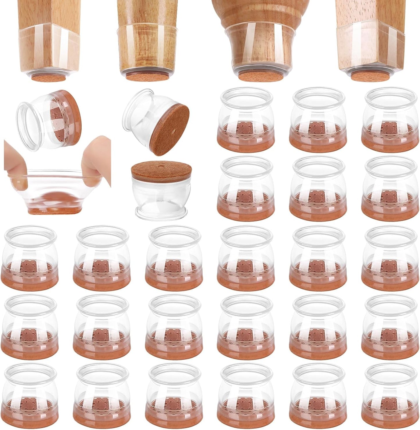 CHUNZEXI 24 Pack Chair Leg Floor Protectors for Hardwood Floors, Silicone Felt Covers Pads Caps, Protect Wood Furniture Feet Floors Noise Reduce and Scratch (Universal Small & Clear)