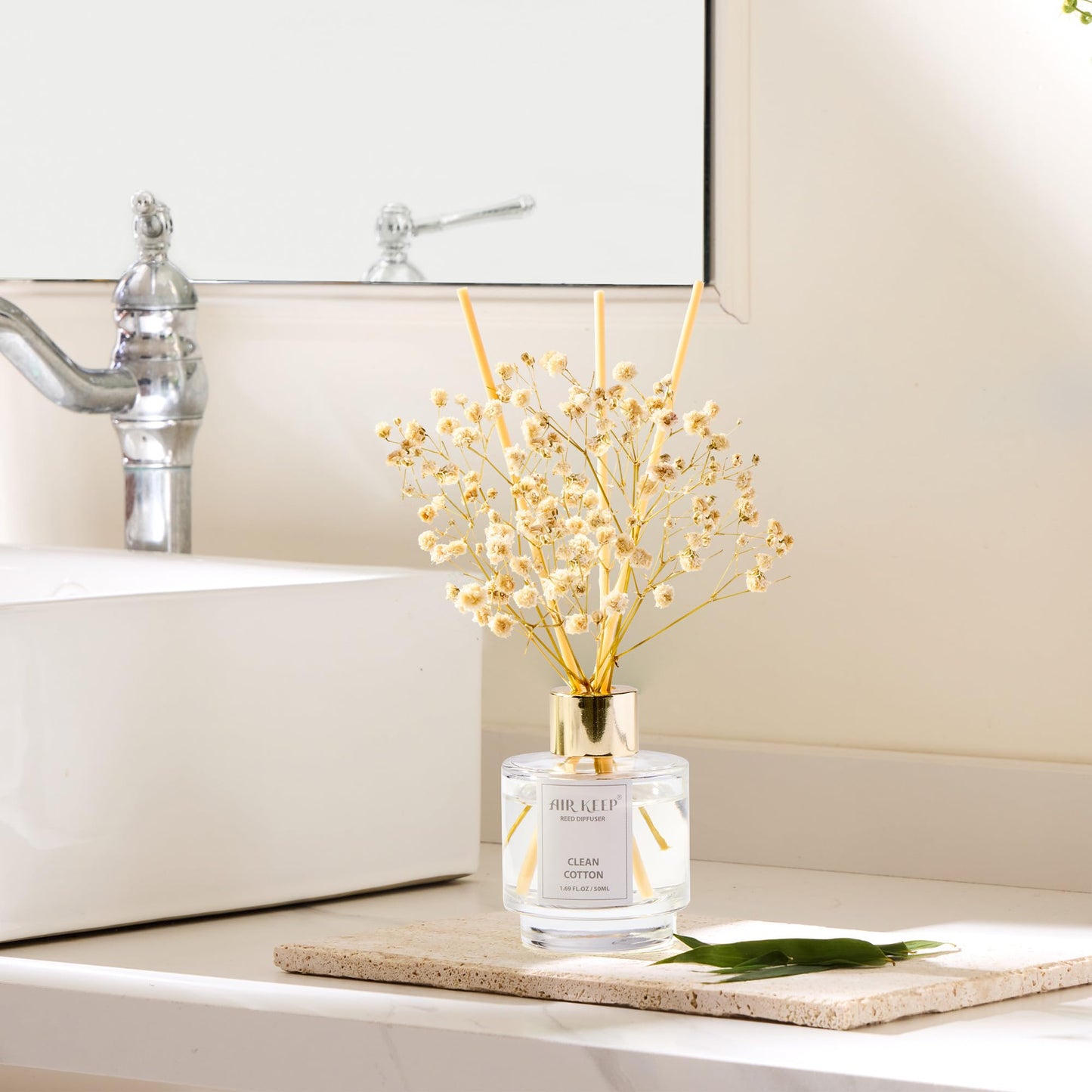 Airkeep Reed Diffuser Set of 3,Clean Cotton White Jasmine White Tea Oil Reed Diffusers for Bedroom