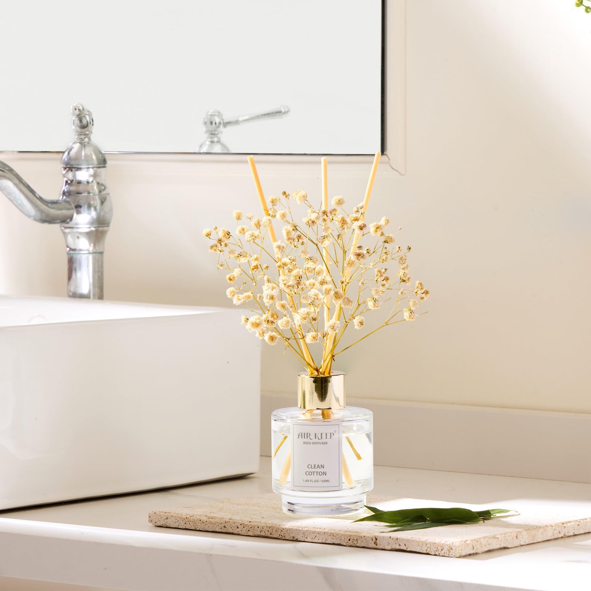 Airkeep Reed Diffuser Set of 3,Clean Cotton White Jasmine White Tea Oil Reed Diffusers for Bedroom