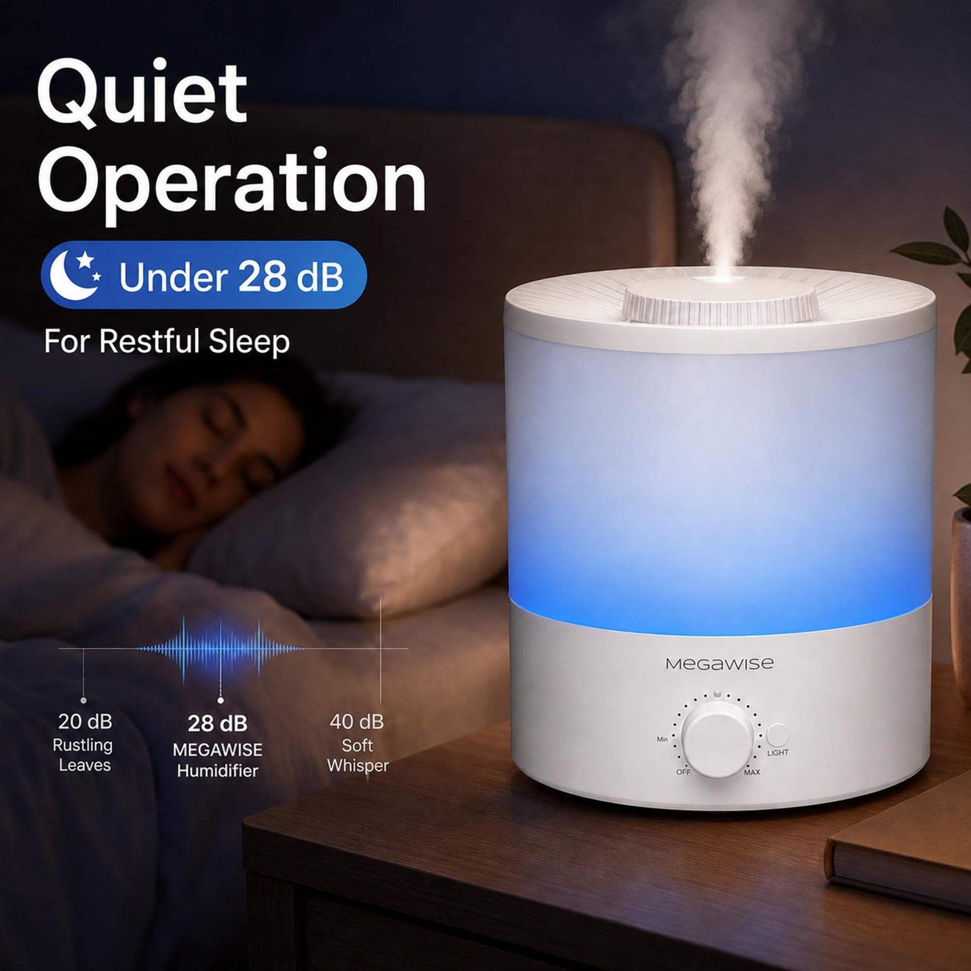 MegaWise Ultrasonic Cool Mist Humidifier SK7620 - 1.5L Capacity, Whisper-Quiet Operation