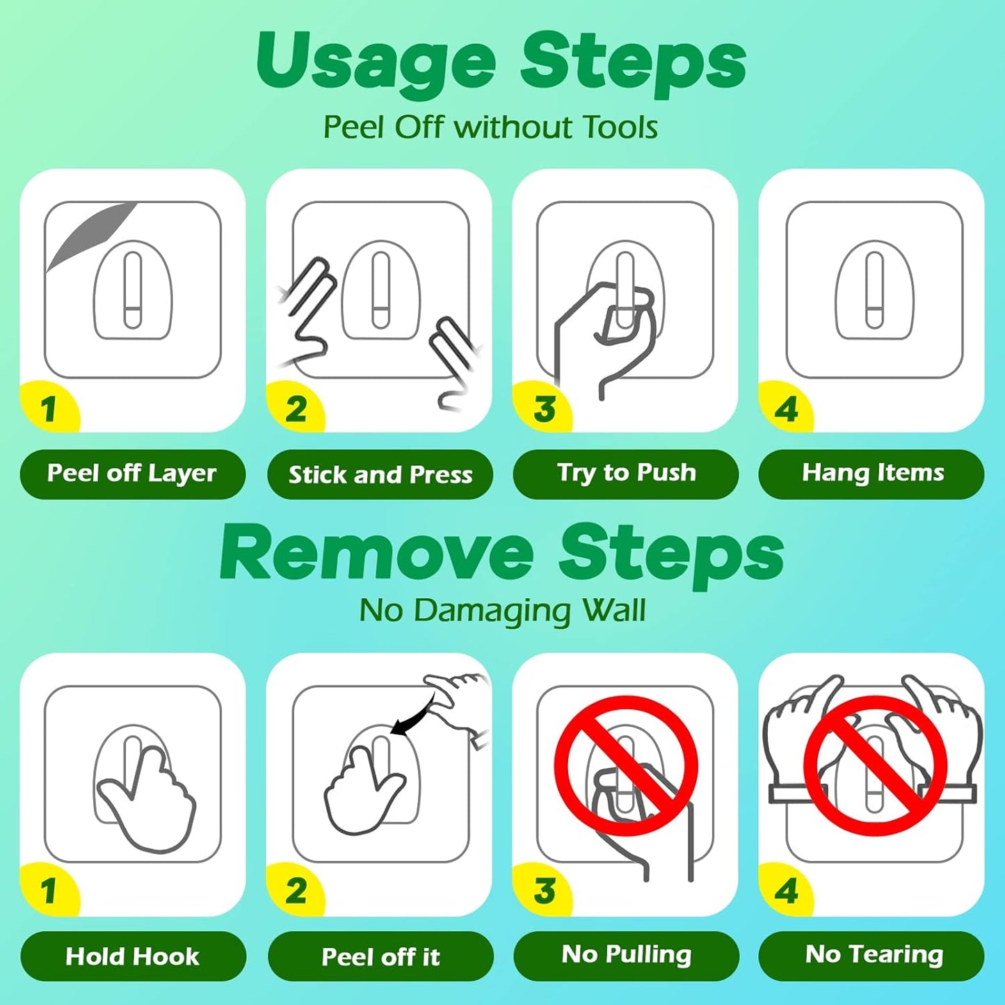 Adhesive Hooks, Heavy Duty Utility Hooks 20 lb(Max) Waterproof and Oilproof Removable, Clear Seamless Hooks Reusable Wall Hook for Kitchen Bathroom Bedroom Office - 10 Pack