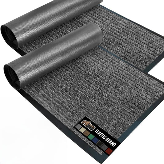 GORILLA GRIP Traffic Guard Door Mat, 2 Pack, Heavy Duty Waterproof Doormat, Commercial Office Space Welcome Mats, Stain and Fade Resistant, Low Profile, Strong Rubber Backing, 35x23, Light Gray