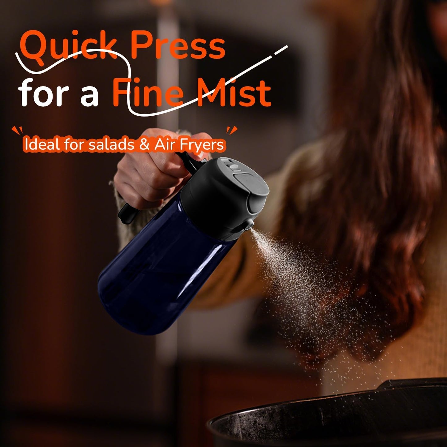 TrendPlain 16oz/470ml Blue Glass Olive Oil Sprayer for Cooking - 2 in 1 Olive Oil Dispenser for Kitchen Gadgets, Air Fryer, Salad, and BBQ - Black