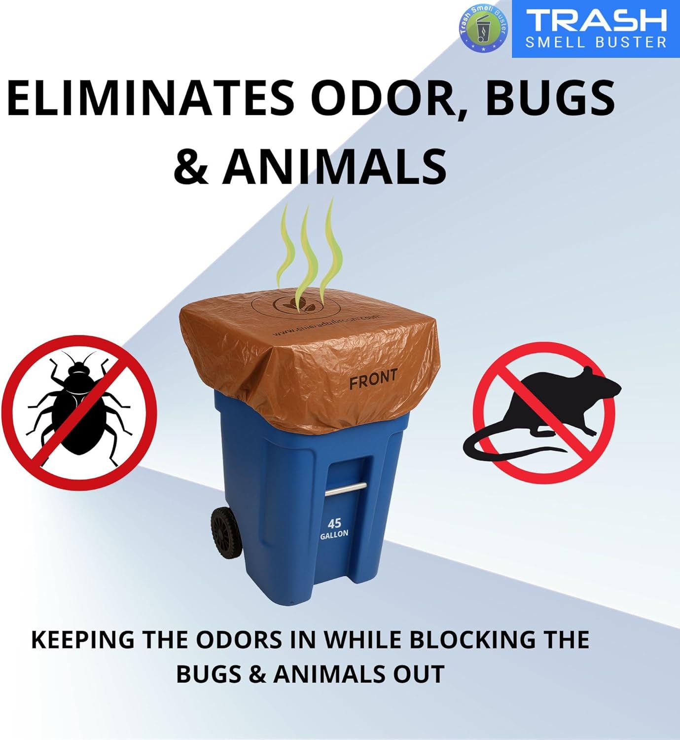 Trash Can Cover Odor Eliminating Bag with Elastic Rubber Band Lemon Scented Durable Effective Chemical Free 45 Gallon Size 1 Cover