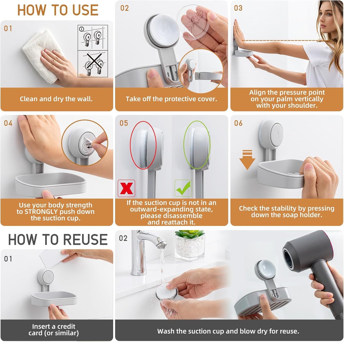 LEVERLOC Soap Dish Holder for Shower Suction Cup Wall Mounted Self Draining NO-Drilling Removable Bar Soap Sponge Holder for Bathroom Bathtub Kitchen Sink Waterproof Strong Vacuum Suction, Grey