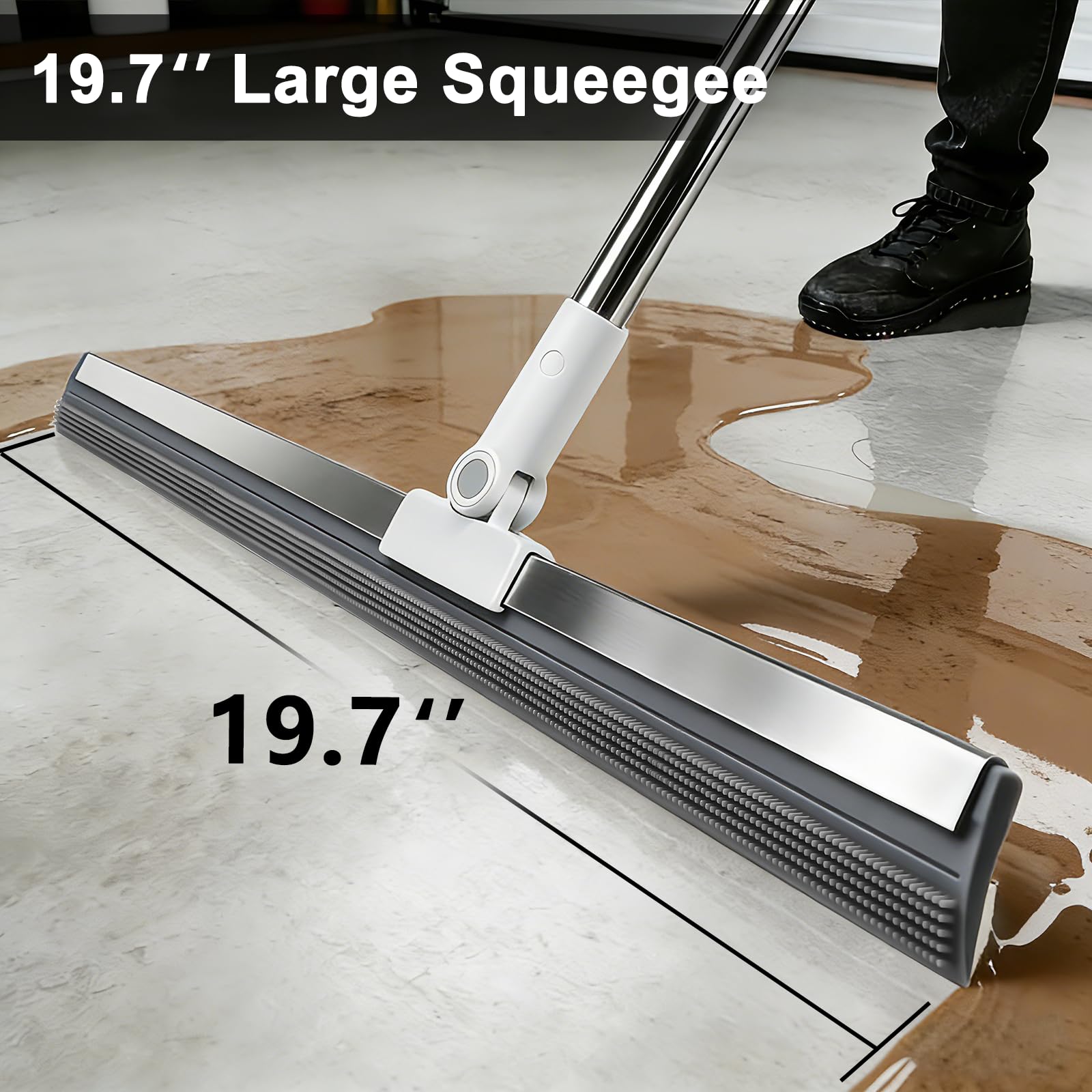 Purexa 19.7'' Large Floor Squeegee for Concrete Floor with 51''-58'' Telescoping Stainless Steel
