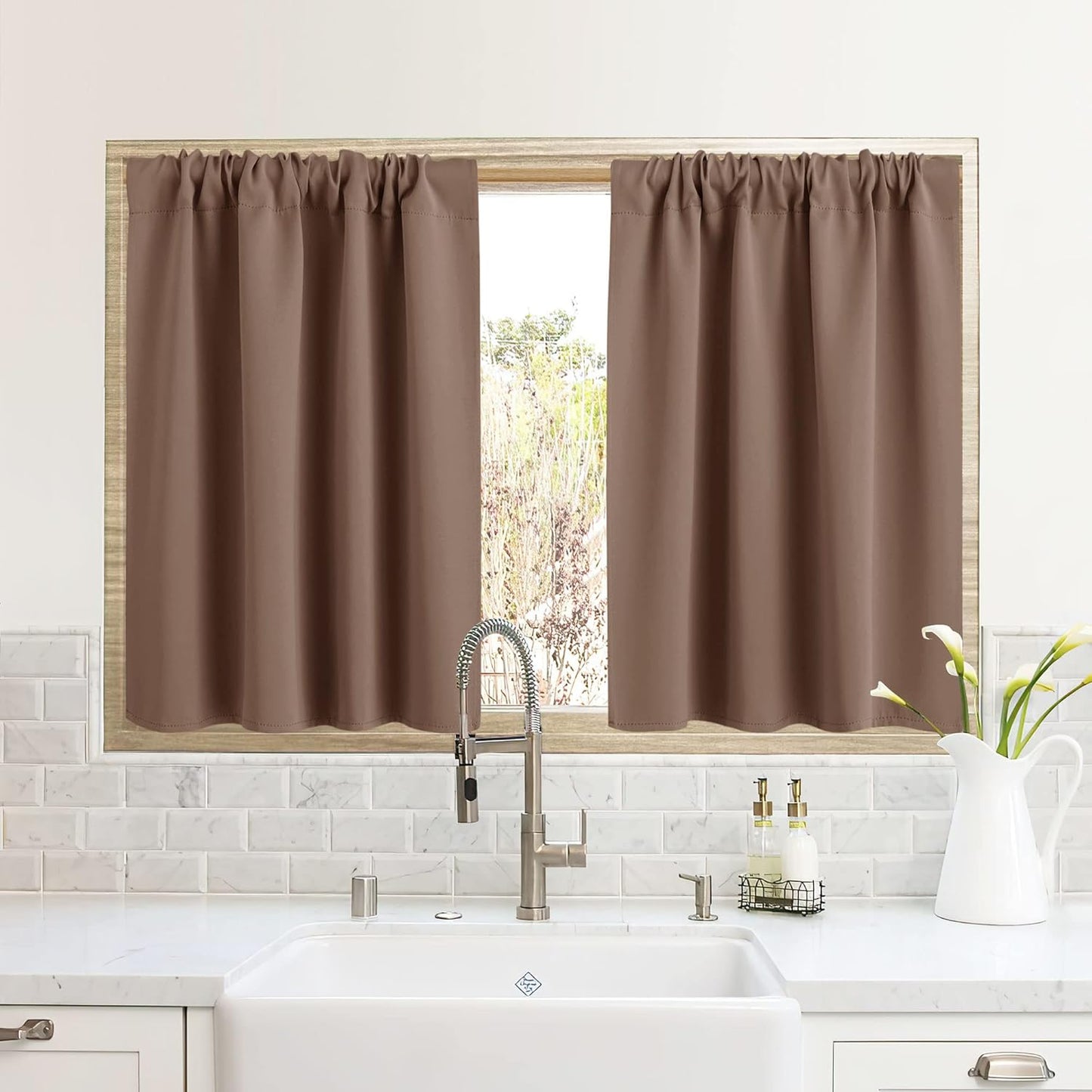 RYB HOME RV Camper Door Window Curtains -Blackout Privacy Curtains & Drapes for Bathroom Bedroom Kitchen Portable Travel Trailer Small Window Decor, W 34 x L 24, Mocha, 2 Panels