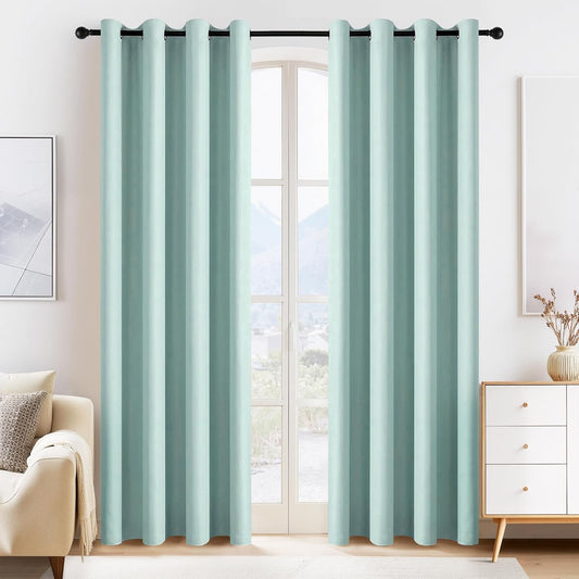 PONY DANCE Aqua Blackout Curtains 80 inch Long 2 Panels Set, Thermal Insulated Solid Grommet Closet Curtains for Bedroom Closet Door, Temporary Doorway Cover Room Divider Drapes, W 55" x L 80"
