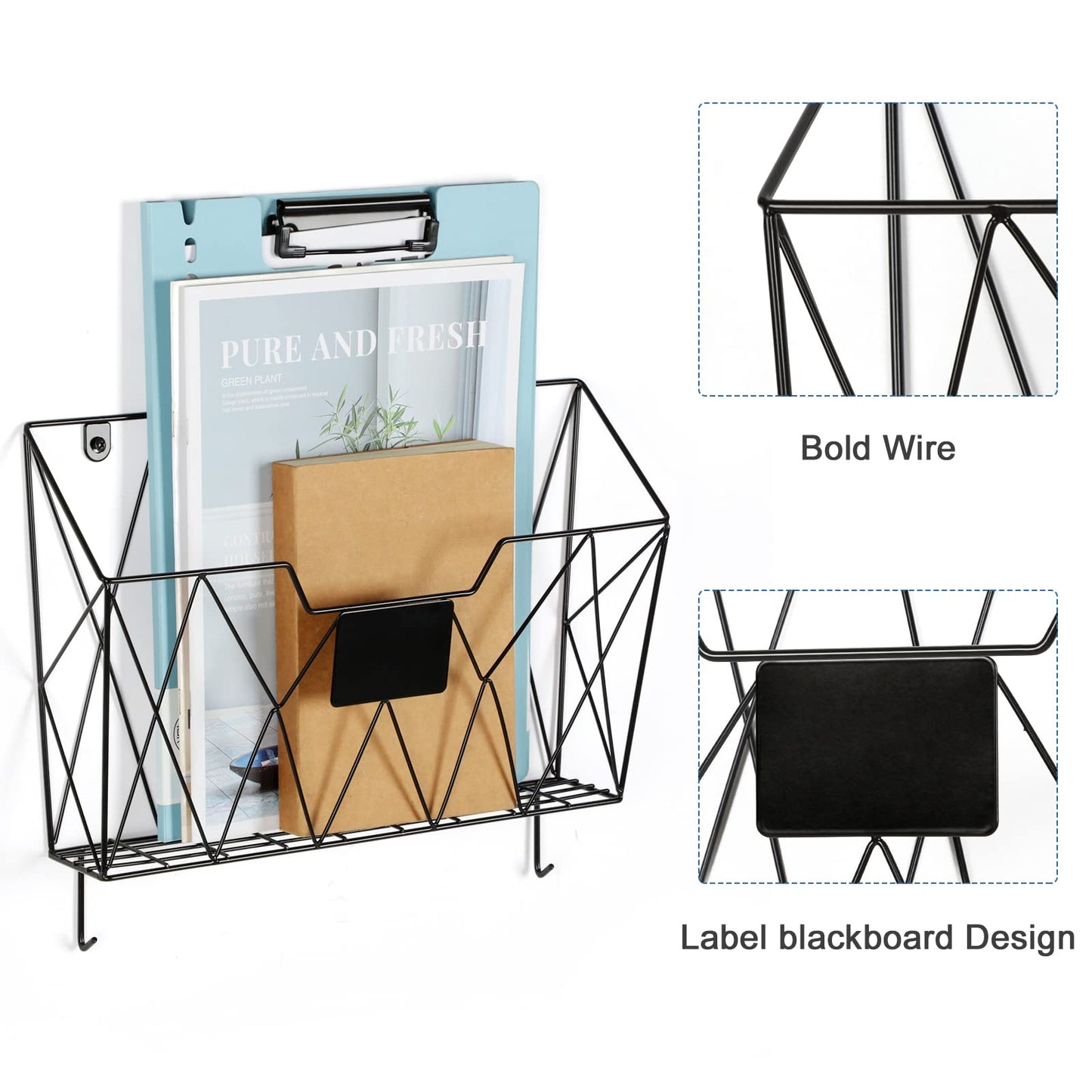 Wall File Organizer, 3 Pack Metal Wall Basket File Holder for Home Office