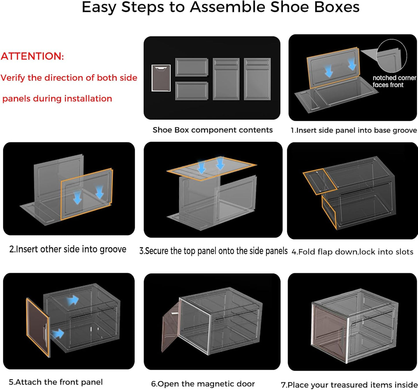 X-Large Stackable Shoe Boxes - Clear Plastic Shoe Storage Boxes with Magnetic Door, Thicken Shoe Organizer for Closet, Space Saving Foldable Shoe Containers Bins for Sneaker Boot - 6 Pack(Brown)
