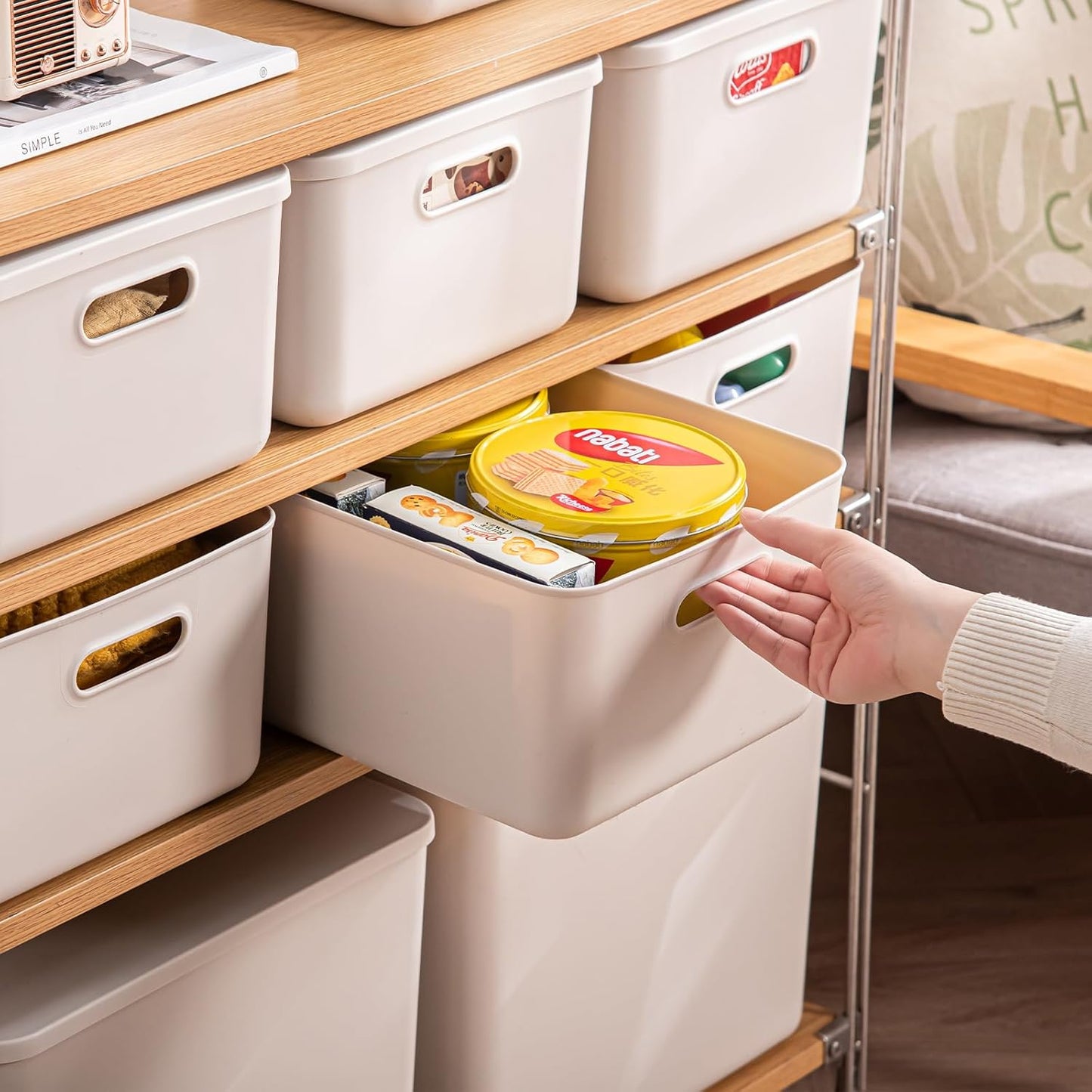 Plastic Storage Bins with lids,Storage Baskets,Container with handle,Storage Organizer Bins for Shelves,Office,Bedrooms,Closets, Cabinets(Gray, 3M)