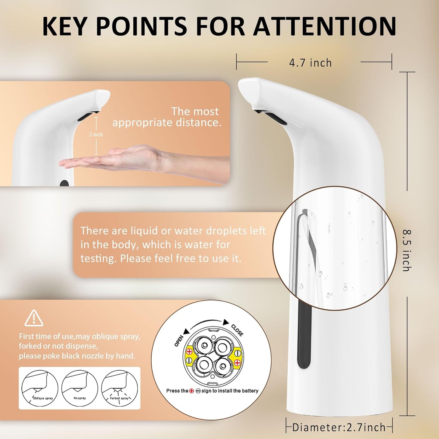 Automatic Liquid Soap Dispenser Touchless,400ML Modern White Dish Soap Dispenser with Sensor,4 Gear Adjustable Battery Operated Waterproof Hand Sanitizer Dispenser for Bathroom